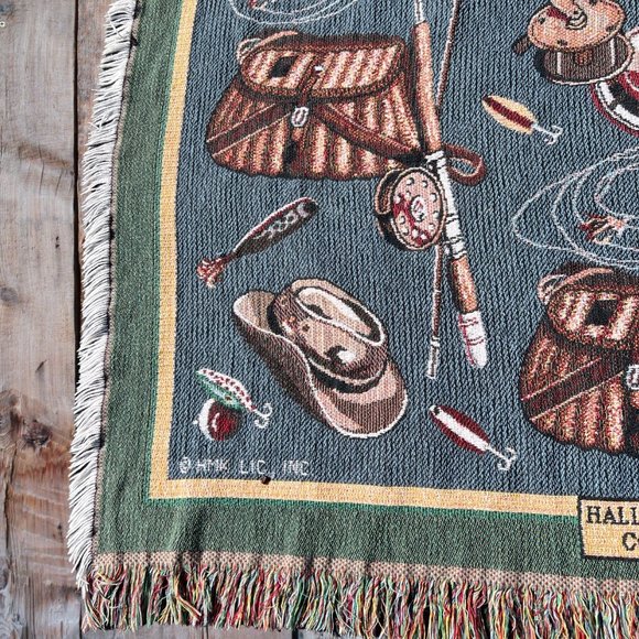 VTG Hallmark Design Collection Fishing Throw Blanket 65" x 42" Goodwin Weavers. - Picture 6 of 7